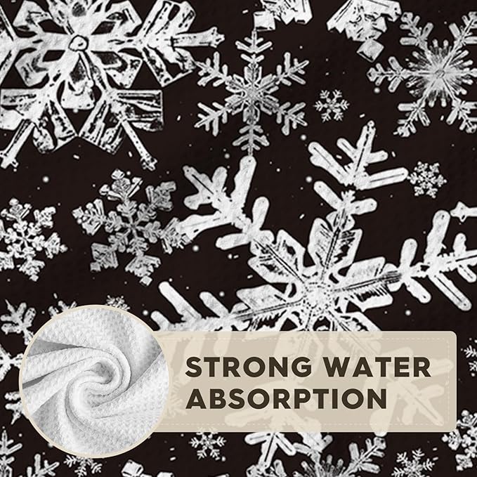 Artoid Mode Black Snowflakes Winter Kitchen Towels, 18x26 Inch Quick Dry Microfiber Cloth Dish Towels for Kitchen Drying Set of 2