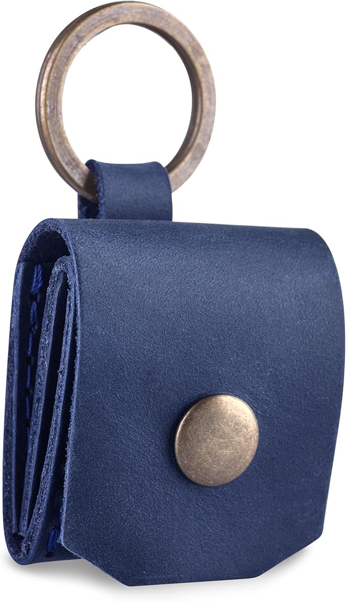 Leather SD Card Holder Keychain, SD Card Case Key Fob, Micro SD Card Holder Organizer, SD Card Storage Case, Memory Card Case Cover, Travel Memory Card Case (Blue)