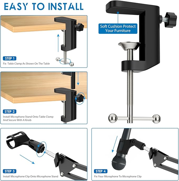 K KASONIC Microphone Stand, Adjustable Microphone Desk Stand for HyperX Mic Boom Arm Stand for Broadcasting Recording, Voice-Over Sound Studio, Stages, Streaming, Singing and TV Stations