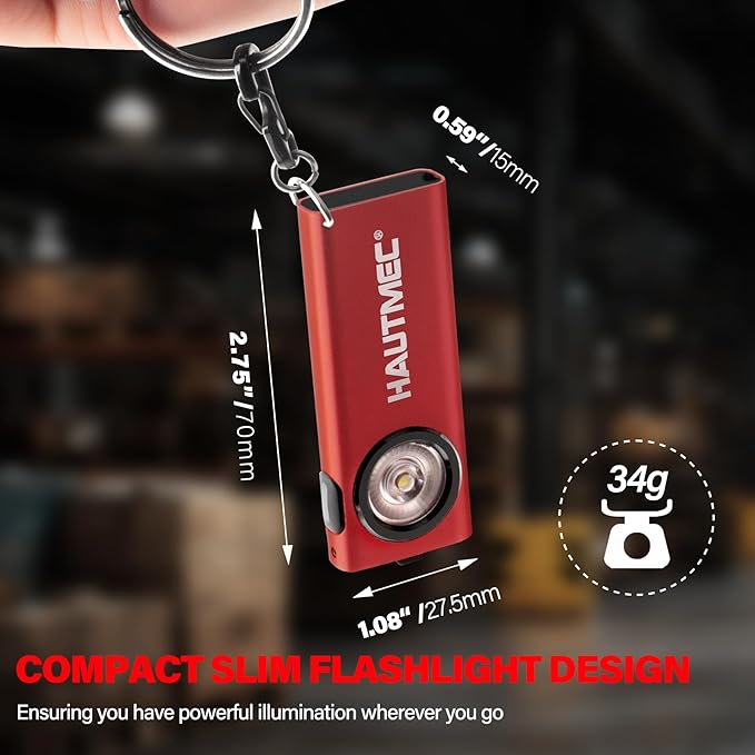 HAUTMEC Mini Flat Flashlight Rechargeable EDC 400LM Pocket Magnetic Flashlight Base & Clip Type-C Charging Keychain Slim Led Flashlight for Outdoor, Car Repairing, Camping, Portable Work Light