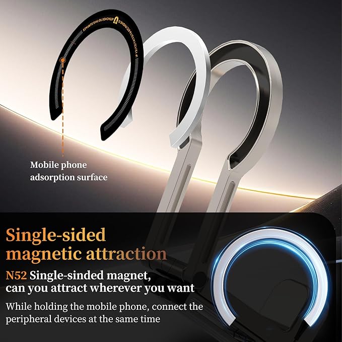 Hualele Magnetic Phone Tripod Stand for Magsafe Accessories - Mini Pocket Cell Phone Stand Strong Quick Mount Phone Holder Travel Essentials for Cell Phone Video Recording Camera Mounts, Silver