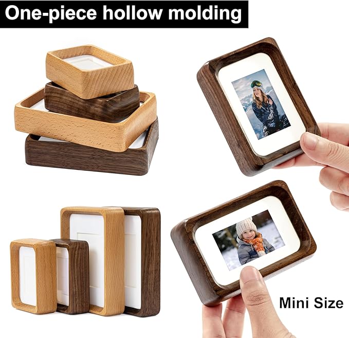 Kattepote 3 inch Wooden Mini Instant Photo Frames, with Mat for 1x2 inch Photo, Natural Walnut Wood Mini 2 x 3 inch Tabletop Picture Frame Instant Camera Photo Frames (Walnut)