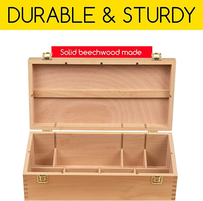 MEEDEN Sturdy Wood Tool Box: Beechwood Portable Art Supply Organizer - Large Artist Storage Box