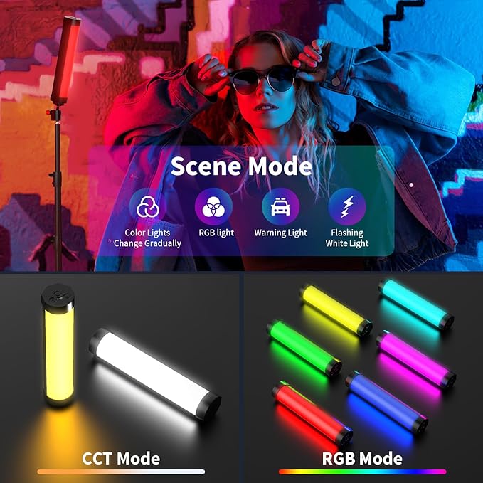 LUXCEO Handheld Light Wand, Multicolor RGB LED Video Light for Photography, 2000mAh Rechargeable Mini Light Stick Dimmable 3000K-6000K CRI95+ Professional Tube Lights for YouTube, TikTok