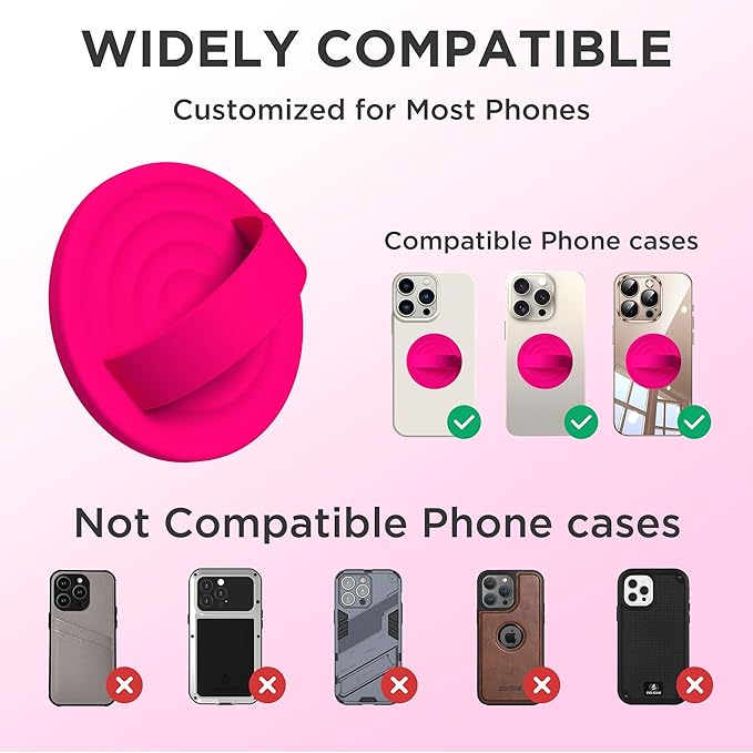 Upgraded Magnetic Phone Grip, Liquid Silicone Soft and Portable, Removable Finger Loop Ring Grip Holder for iPhone, Strong Magnetic Attraction, Compatible with MagSafe Phone Case, Neon Pink