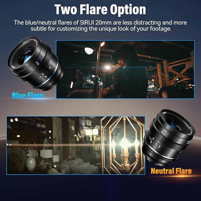 SIRUI 20mm T1.8 1.33X Anamorphic Lens, S35 Autofocus Lens for X Mount Cameras, X-A, X-E, X-T, X-PRO Series, X-H2/H2S, X-S10/20 (Neutral Flare)