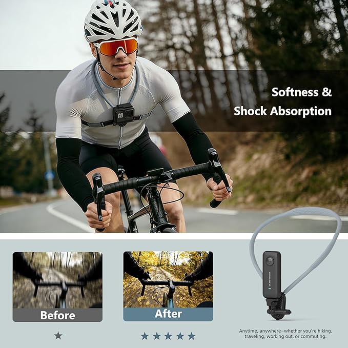 Jishane Neck Mount for Action Camera with Air Cushion, GoPro Mounts with Adjustable Strap, Compatible with Action Camera Accessories for Insta 360 X5 GoPro Hero 13/12/11/10 DJI OSMO Nano/Action 6