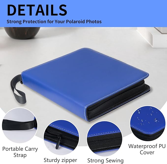 Polaroid Photo Album Book with 240 Pockets 3.5x4.25 Inch Pictures Fits for Polaroid i-Type, 600, SX-70，Go instant photos and Fujifilm Instax Wide Square Photos（Marine Blue）