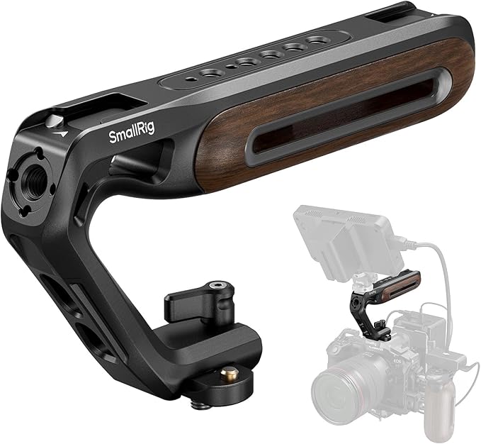 SmallRig Wooden Top Handle with NATO Clamp & NATO Rail, Wooden Top Handle for Camera Cage, Load Capacity up to 15kg / 33.1lb, 3/8"-16 Locating Holes for ARRI & 1/4''-20 Threaded Holes - 5251