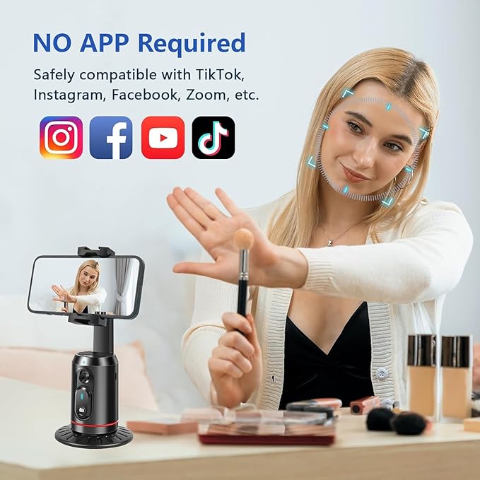 Automatic Face Tracking Tripod, 360° Rotating Smart Camera Stand, LED Fill Light, No App Required, Gesture Control, with Detachable Remote Control, Suitable for Vlog Live Broadcast and Video