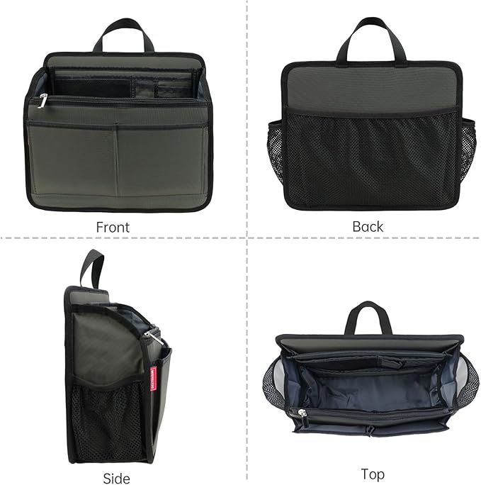 Small Rugged Organizer Insert for Briefcase Tote Shoulder Messenger Bag-19 Pockets,Durable Padded Nylon,Handle-Gray