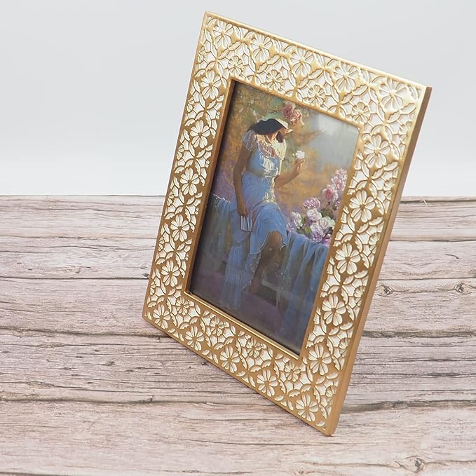 Hymmah 8x10 Gold Picture Frame Ornate Photo Frame Hand-Crafted Resin Picture Frame with Easel & Hook for Tabletop, Home Decor, Photo Gallery