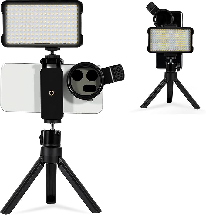 CPL Polarizer Filter & Adjustable Phone Light Tripod Set, Rechargeable LED Photography Selfie Tattoo Fill Light Clip, 52mm Universal Clip-on Circular Polarizer Lens Filter for Reducing Reflections
