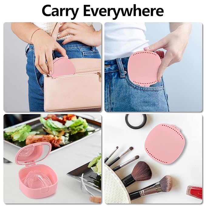 Retainer Case With Mirror and Ventilation Holes - Mouth Guard, Denture, Orthodontic Aligner, Night Guard - Pink