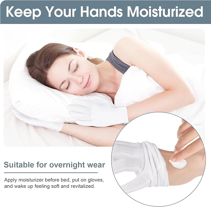 24 Pcs White Cotton Gloves for Dry Hands & Eczema, Moisturizing Sleeping Gloves for Men and Women, Stretchy Breathable Work Glove for Eczema, Jewelry Inspection, Spa