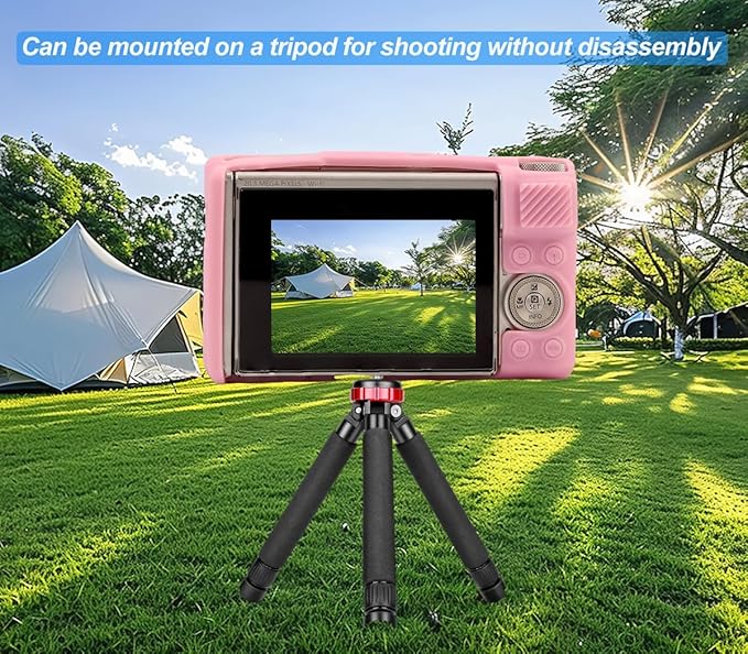 Pocoukate Case for Canon PowerShot SX740 HS Camera, Soft Silicone Protective Cover Skin with Removable Lens Cover for SX740/SX730 HS Accessories Rubber with Tempered Glass Screen Protector - Pink ﻿