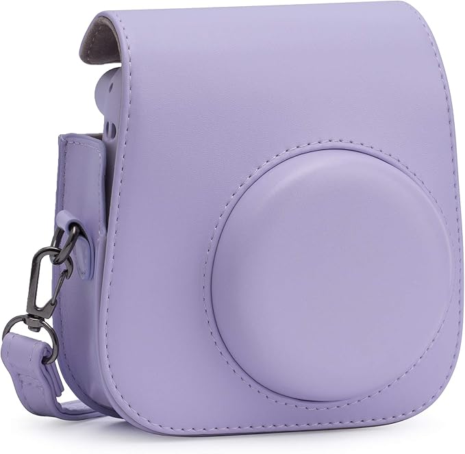 Frankmate PU Leather Camera Case Compatible with Fujifilm Instax Mini 11 12 Instant Camera with Adjustable Strap and Pocket (Purple)