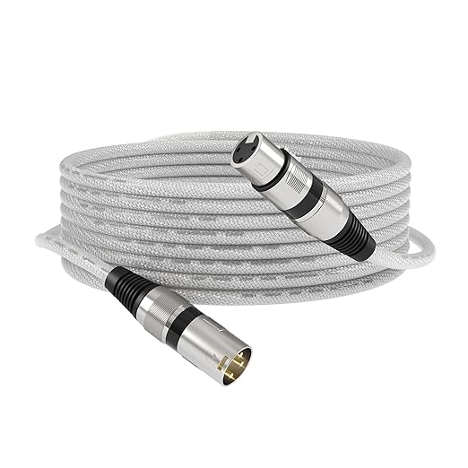 XLR Microphone Cable 20FT Male to Female Balanced Mic Cord with Oxygen-Free Copper 3-Pin XLR Connectors for Audio Mixer Studio Monitor PA System Microphone Podcast Recording