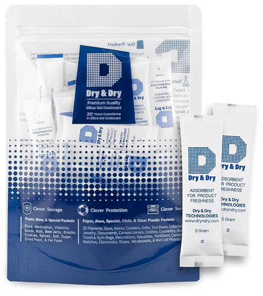 Dry & Dry 5 Gram[100 Packets] Food & Pharmaceutical Safe Silica Gel Packs Desiccants - Rechargeable Tyvek® Silica Gel Packets, Moisture Absorbers, Desiccants Packets, Silica Gel