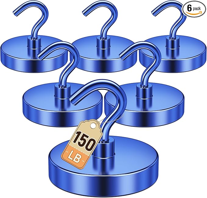 DURMATE Strong Magnetic Hooks, Large Magnetic Hooks for Hanging, Cruise Essentials, 150lbs Blue Fridge Magnets, Door Magnets for Kitchen, Classroom, Camper Accessories, Locker Accessories