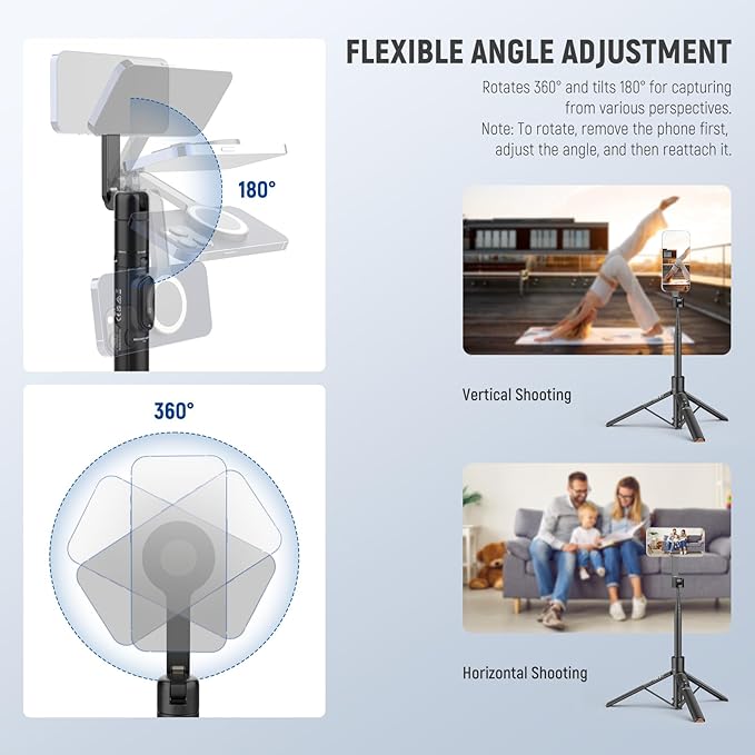 NEEWER Basics 5.48' Magnetic Selfie Stick Tripod Compatible with MagSafe iPhone Android, Portable Travel Cell Phone Stand with Remote, One Button Unfold for Vlog Video Recording Streaming, PA989