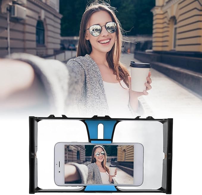 Smartphone Video rig, 1/4 inch Screw, Handheld Cell Phone stabilizer, Phone Video Camera cage, Support Microphone and LED Video Light, for Live Streaming vlog(Blue)