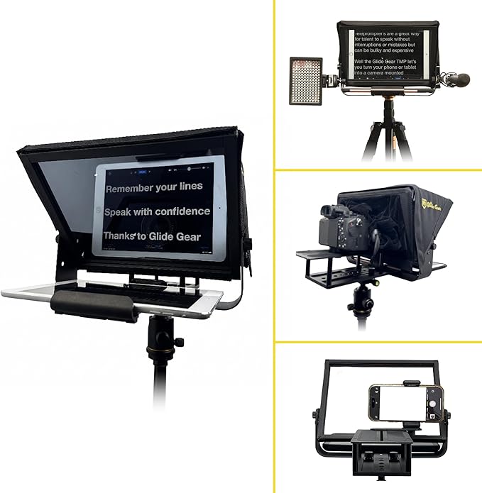 Glide Gear TMP 100 Teleprompter – DSLR, Tablet, Smartphone – 12" Glass, Carry Case, No Assembly