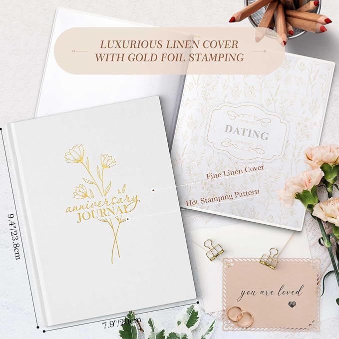 Lanpn Wedding Anniversary Journal Notebook - Linen First Year to 70th Anniversary Scrapbook Memory Book for Couples - Newlywed Marriage Journal Wedding Anniversary Book Gifts (Ivory white, 190 Pages)
