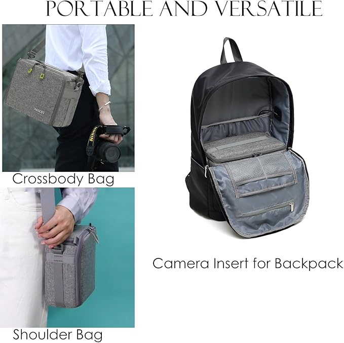 svatin Camera Insert Bag,Shockproof &Pressure-proof Dual Opening Camera Lens Cube Case Bag,Digital DSLR SLR Mirrorless Cameras Accessories Storage Pouch Compatible for Canon,Nikon,Sony,Panasonic（S）