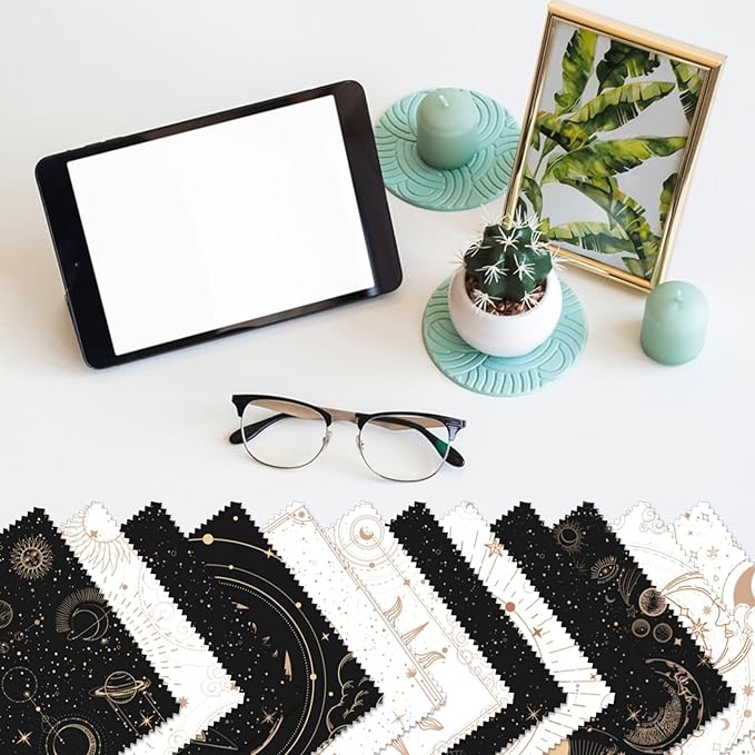 FREEBLOSS 24pcs Glasses Cleaning Cloth Divination Pattern Microfiber Cleaning Cloth for Glasses Eyeglasses Thick Soft Reusable Wipes for Camera Lens Phone Screen 6.3x6.3‘’