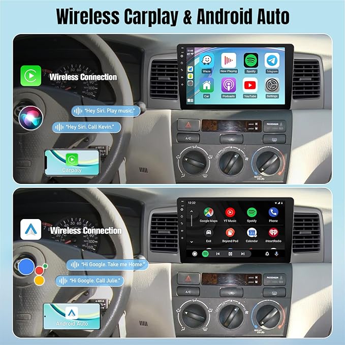 Leadfan Car Radio for Toyota Corolla 2003 2004 2005 2006 2007 2008, with Wireless Carplay, Android Auto, FM, Plug and Play/GPS Navi/SWC (for Corolla 2003-2008 Without JBL&Big Screen, 2+32G)