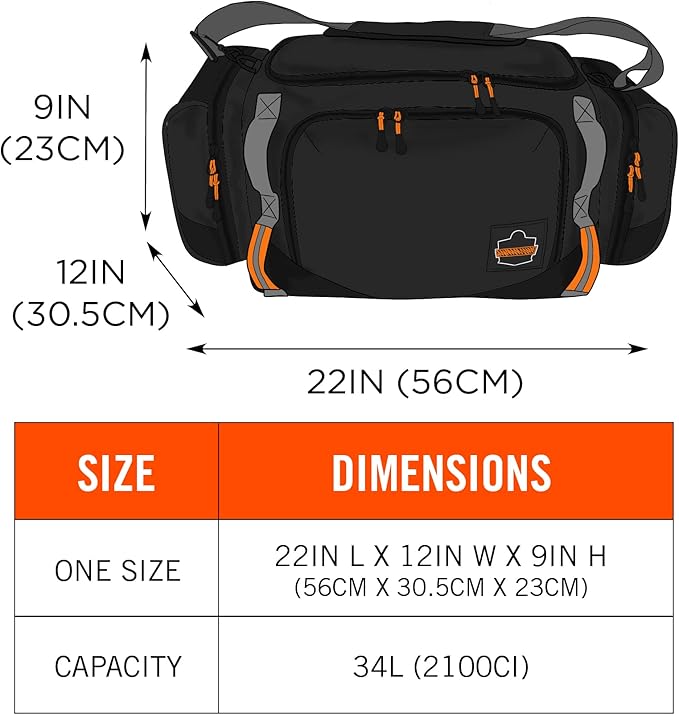 Ergodyne Arsenal 5189 Durable Jobsite Duffel Bag for Work Gear, Padded Shoulder Straps, 34L
