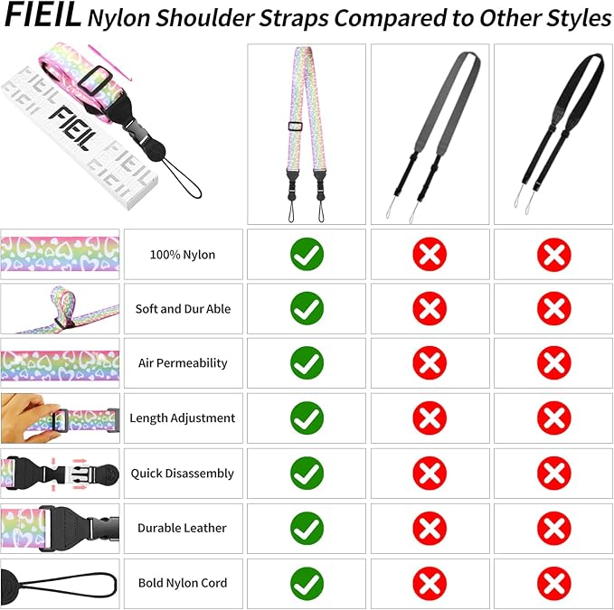 Adjustable Shoulder Strap, Nylon Camera Strap, Comfortable Neck Strap for iPad, Cellphone Tablet, Camera, Laptop, Binocular, Luggage Bag (Rainbow Heart Universal Lanyard)