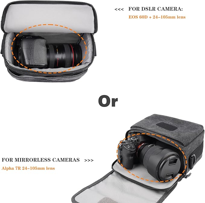 Besnfoto Camera Bag Purse Small Messenger Shoulder Bag for Mirrorless DSLR Camera Waterproof Canvas Compact Photography Case, Black Gray