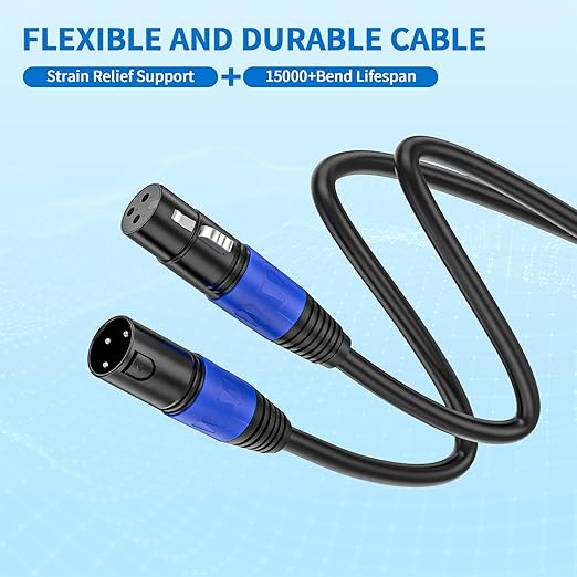 XLR Cable 10ft 2 Packs - Premium Balanced Microphone Cable with 3-Pin XLR Male to Female Mic Speaker Cable, Black, Pure Copper and Plated Conductors, PVC Jacket