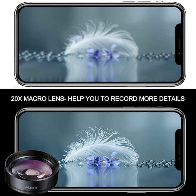 KEYWING Phone Camera Lens 3 in 1 Phone Lens Kit, 198 Fisheye Lens + 120 Super Wide-Angle Lens + 20x Macro Lens for iPhone Samsung Android Smartphone Black 3in1
