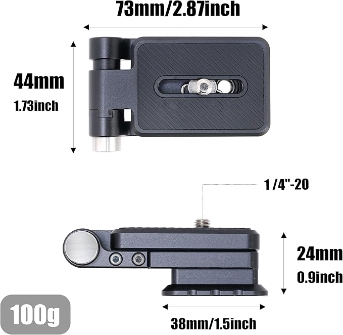 Fotga Universal Foldable L Bracket Vertical Horizontal Camera Quick Release Plate for DSLR Camera Mirrorless Gimbal 1/4" 3/8" Arca Swiss Mount Tripod Monopod,90° One-Hand Press Adjustment
