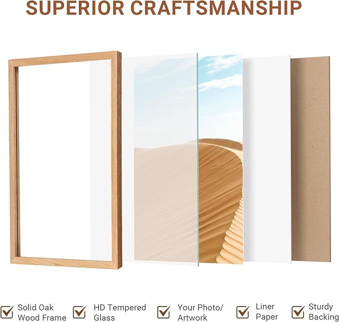 Vivelove 4x5 Picture Frame, High-End Natural Oak 4 x 5 Wooden Frame with Tempered Glass, 4x5 Wood Photo Frame for Wall or Tabletop, Wall Hook Included for Art Photo and Prints, Natural