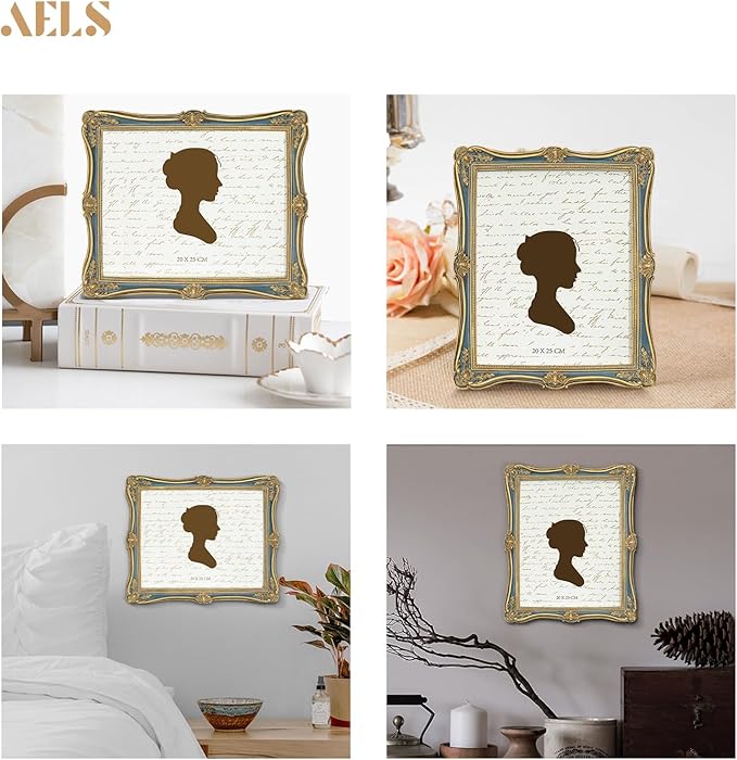AELS 5x7/8x10 Inch Vintage Picture Frame, Elegant Antique Photo Frames with Glass Front, Photo Display, Tabletop Wall Hanging, Gift Ideas, Gold (Gold and Blue, 8x10)