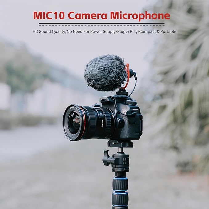 MIC10 Mini Video Shotgun Mic for Camera - 3.5mm Universal Camera Microphone for DSLR Smartphones Computers - Noise Reduction High Sensitivity Condenser Mic with Shock Mount & Fur Cover