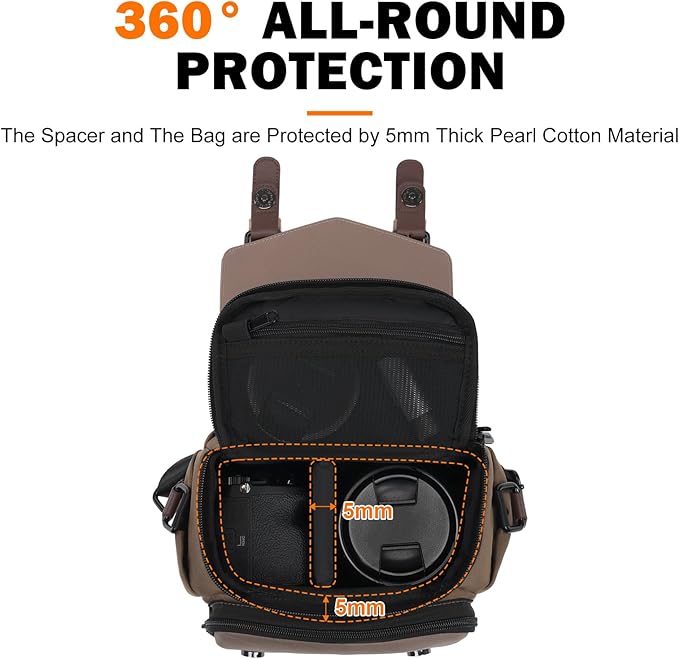 Cwatcun Camera Messenger Bag, Waterproof Flap Camera Crossbody Shoulder Case with Tripod Holder, Travel Photography Bag for Canon, Nikon, Sony, Fuji DSLR/SLR/Mirrorless Camera, Lens (Brown), S