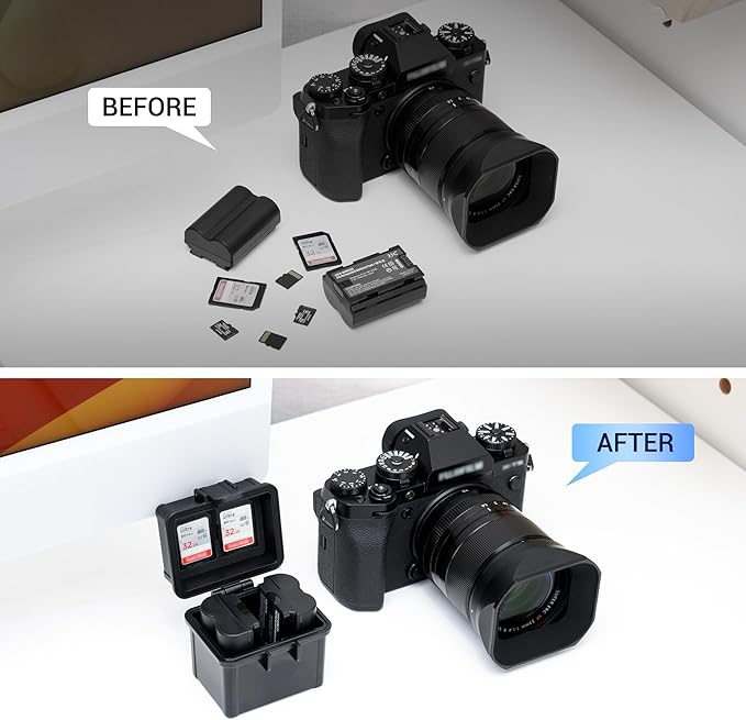 JJC Portable Camera Battery Organizer for 2 x Canon LP-E17 LP-E12 Nikon EN-EL25 EN-EL14A Sony NP-FZ100 FW50 Fuji NP-W235 NP-W126 Battery & SD Card