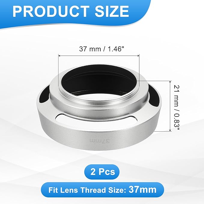 PATIKIL 2 Pcs 37mm Lens Hood, Universal Metal Hollow Curved Screw-in Vented Lens Hoods for Fujifilm for Pentax, Silver