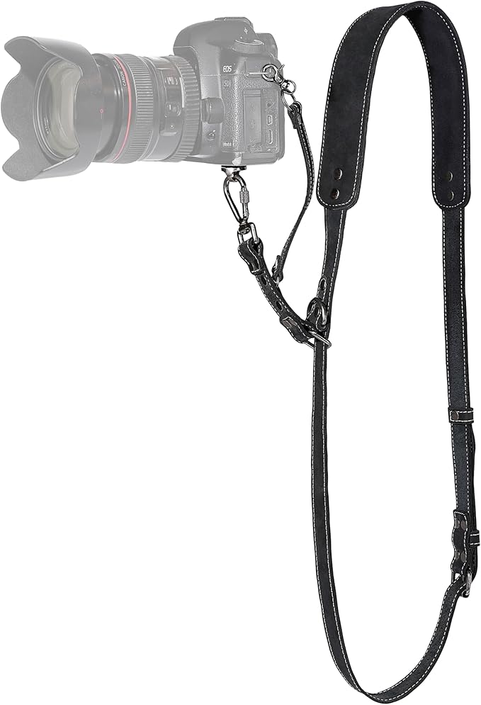 Padwa Lifestyle Black Frosted Single Camera Harness Strap for One Camera - Professional Single Full Grain Leather Camera Harness,Quick Release Gear DSLR Camera Straps for Photographers