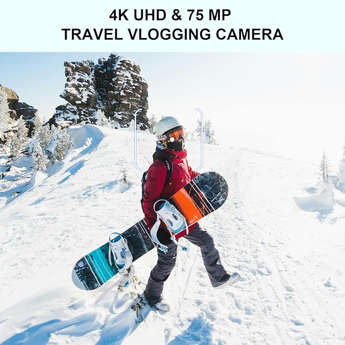 Yatao Cameras for Photography & Vlogging,75MP 4K Digital Camera with Flip Touchscreen, 10X Optical Zoom, WiFi, 64GB TF Card, Card Reader, Compact YouTube Camera for Travel, Beginners, Creators
