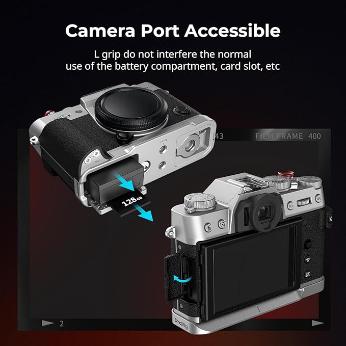 SMALLRIG X-T30 III/X-T30 II/X-T30 L-Shape Grip for FUJIFILM Camera, Built-in Quick Release Plate for Arca, 1/4"-20 Holes, Lightweight Ergonomic Silicone Handgrip,Shutter Button (Silver) - 5664