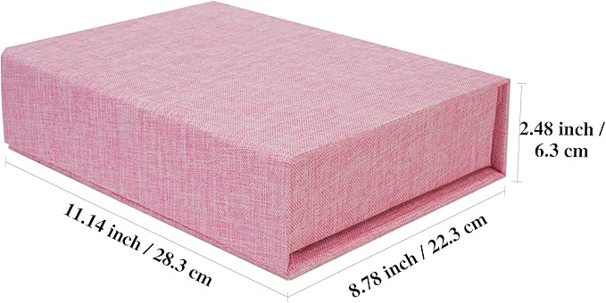 Hiwhy Photo Storage Box 8x10, Linen Photo Box, Memory Box Perfect to Store Your Photo, Pictures, Certificates, Scrapbooking Supplies, Keepsakes and Jewelry Pink