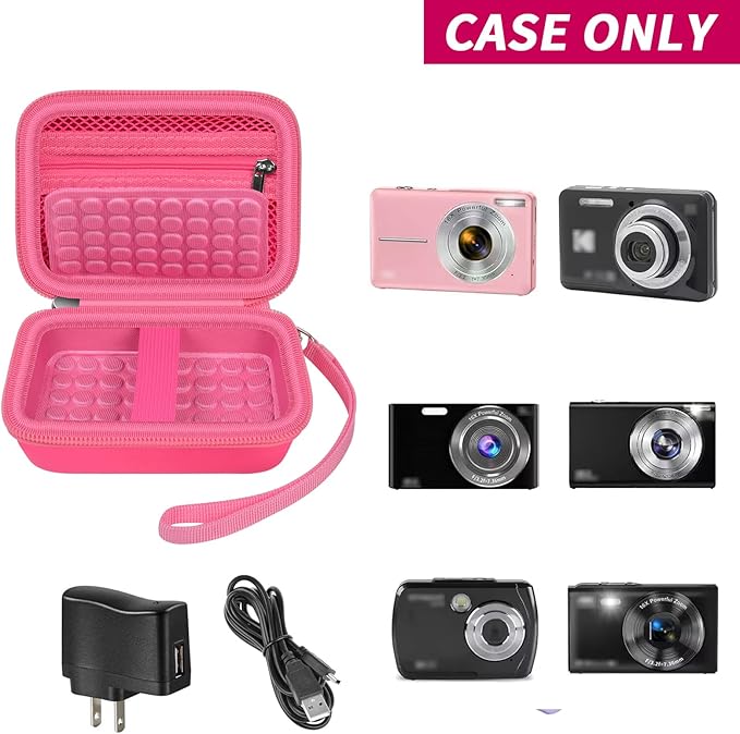 Boobowl Digital Camera Case Compatible with CAMKORY/for Lecnippy/for Lecran/for KODAK PIXPRO/for Qumcou/for WONNIE Point & Shoot Cameras, Small Compact Camera Pouch for SD Card Accessories -Deep Pink