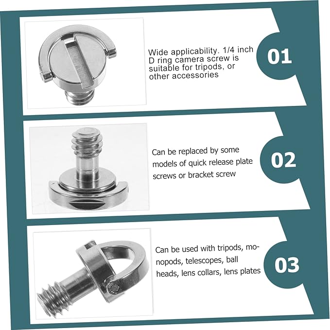 Generic 5pcs D-Ring Camera Screws Tripod Mounting Screws Quick Release Clamp for Camera Tripod