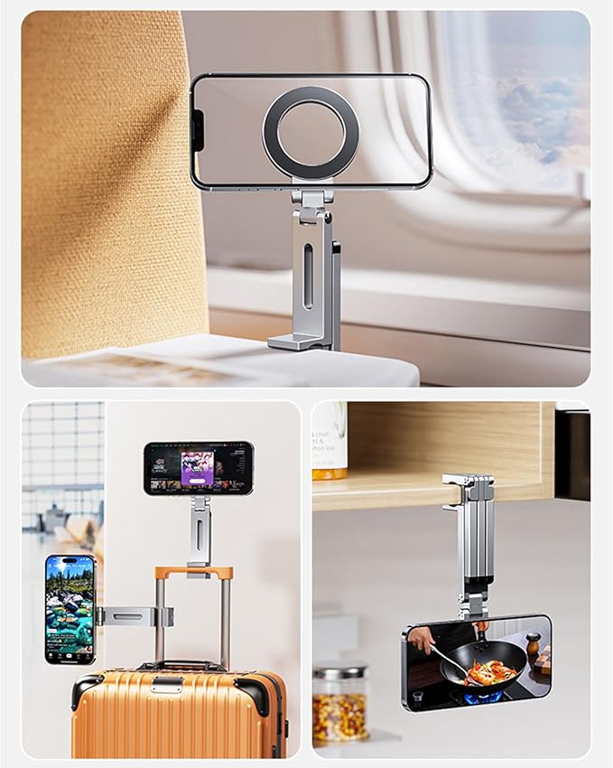 Magnetic Tripod for iPhone 16/15/14/13/12 Plus Pro Max Series,Aluminium Mini Magnetic Phone Tripod for iPhone & MagSafes,360° Adjustable Magic Clip Folding Magnetic Phone Stand,1/4" Screw